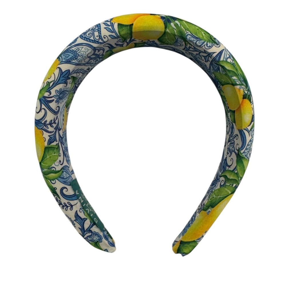 Divina Italian Design Lemon Print Headband Yellow Blue Size OS
